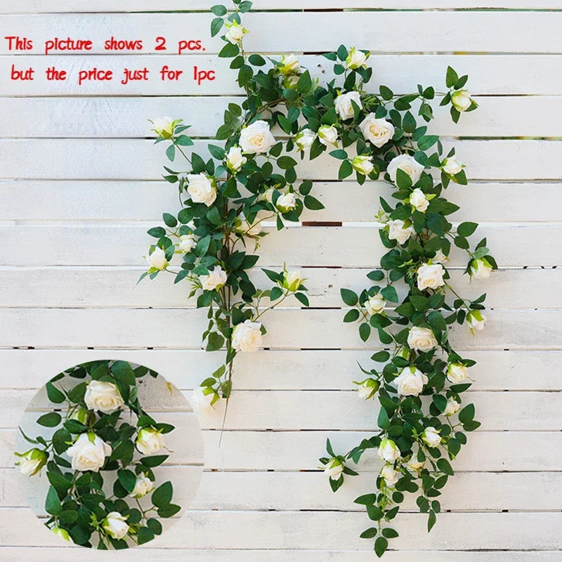 guirlande fleurs artificielles roses feuilles vertes extérieur accrochage naturelle rustique
