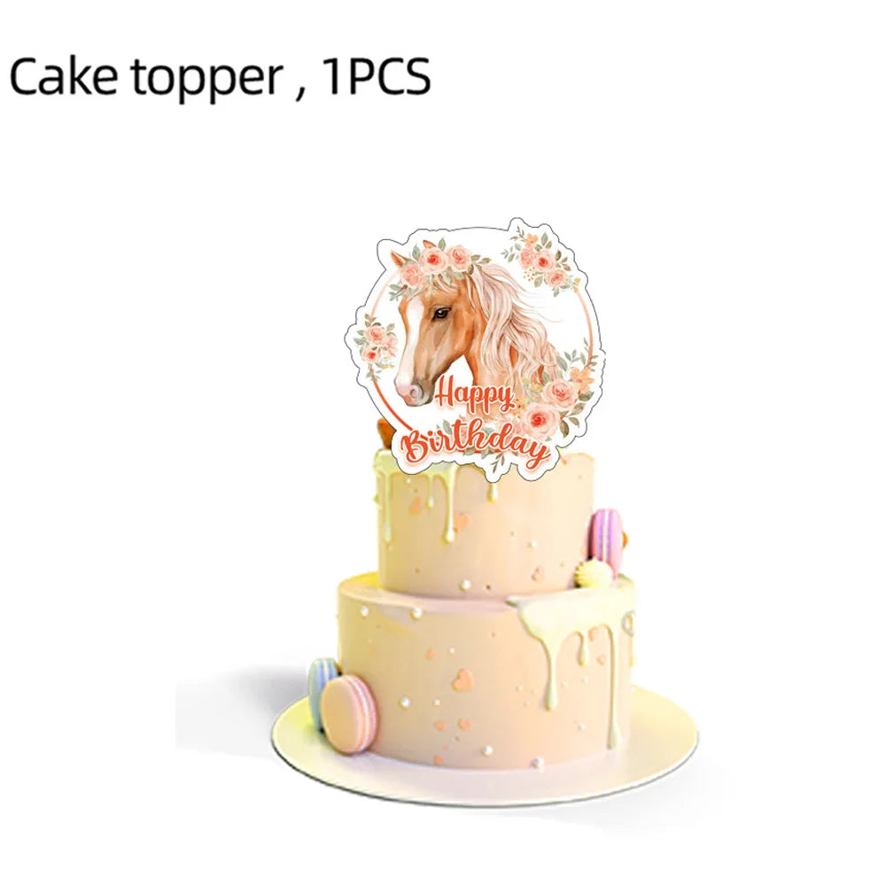 décoration gâteau happy birthday chevaux thème western rouge doré anniversaire enfant festive