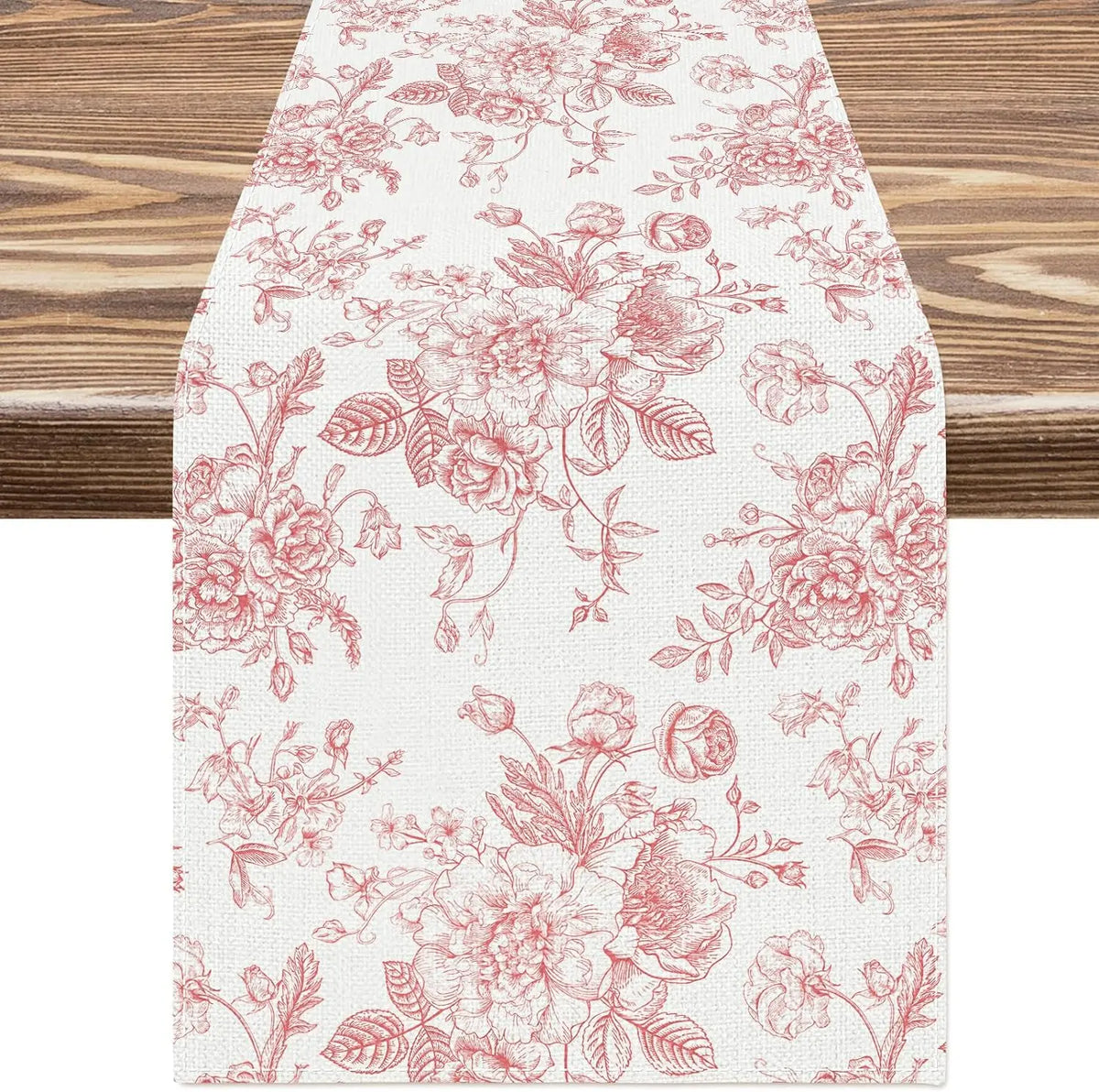 chemin table lin fleurs bleues toile jouy decoration maison beige opaque