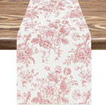 chemin table lin fleurs bleues toile jouy decoration maison beige opaque