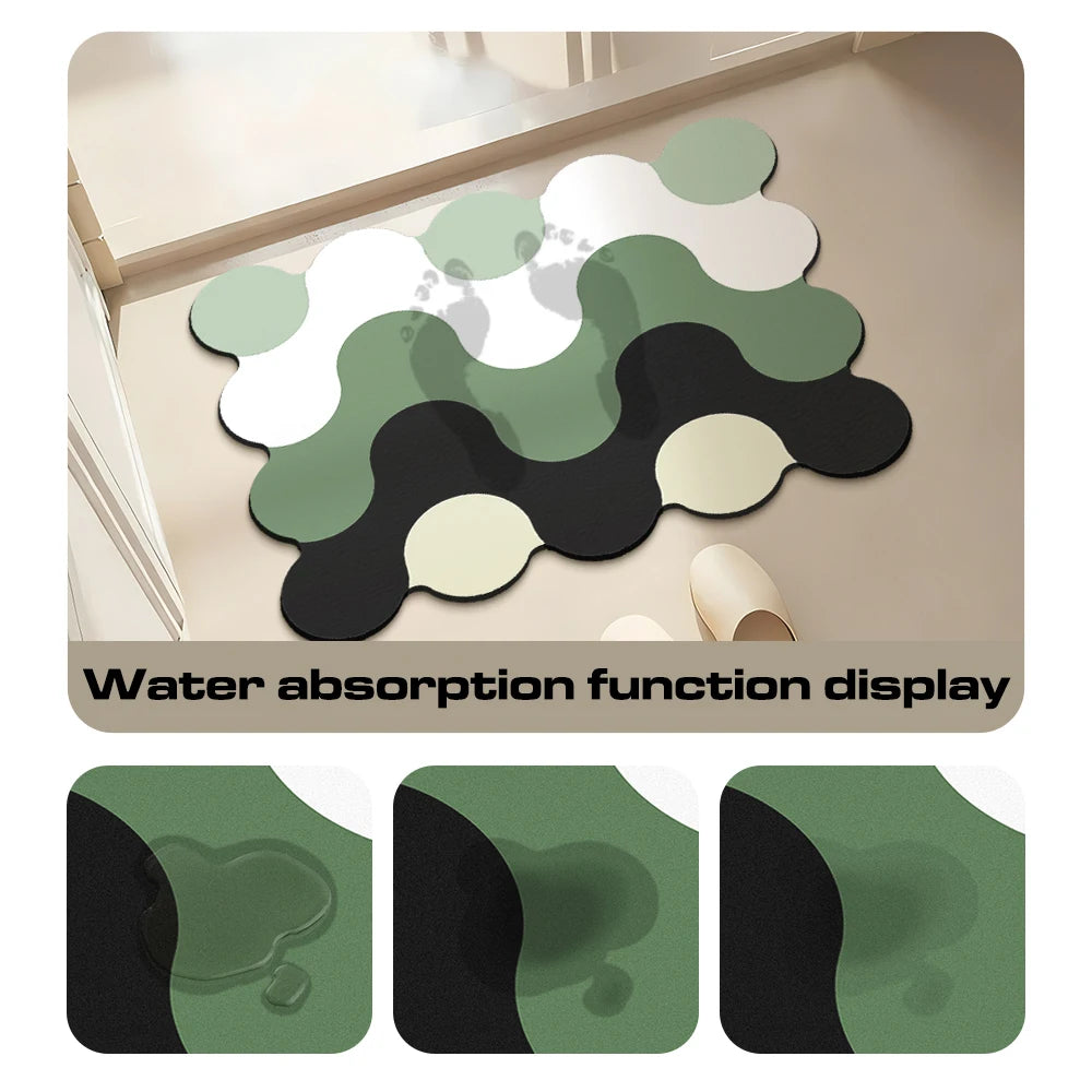 tapis cuisine moderne rectangle géométrique vert blanc noir polyestere rapide egouttoir