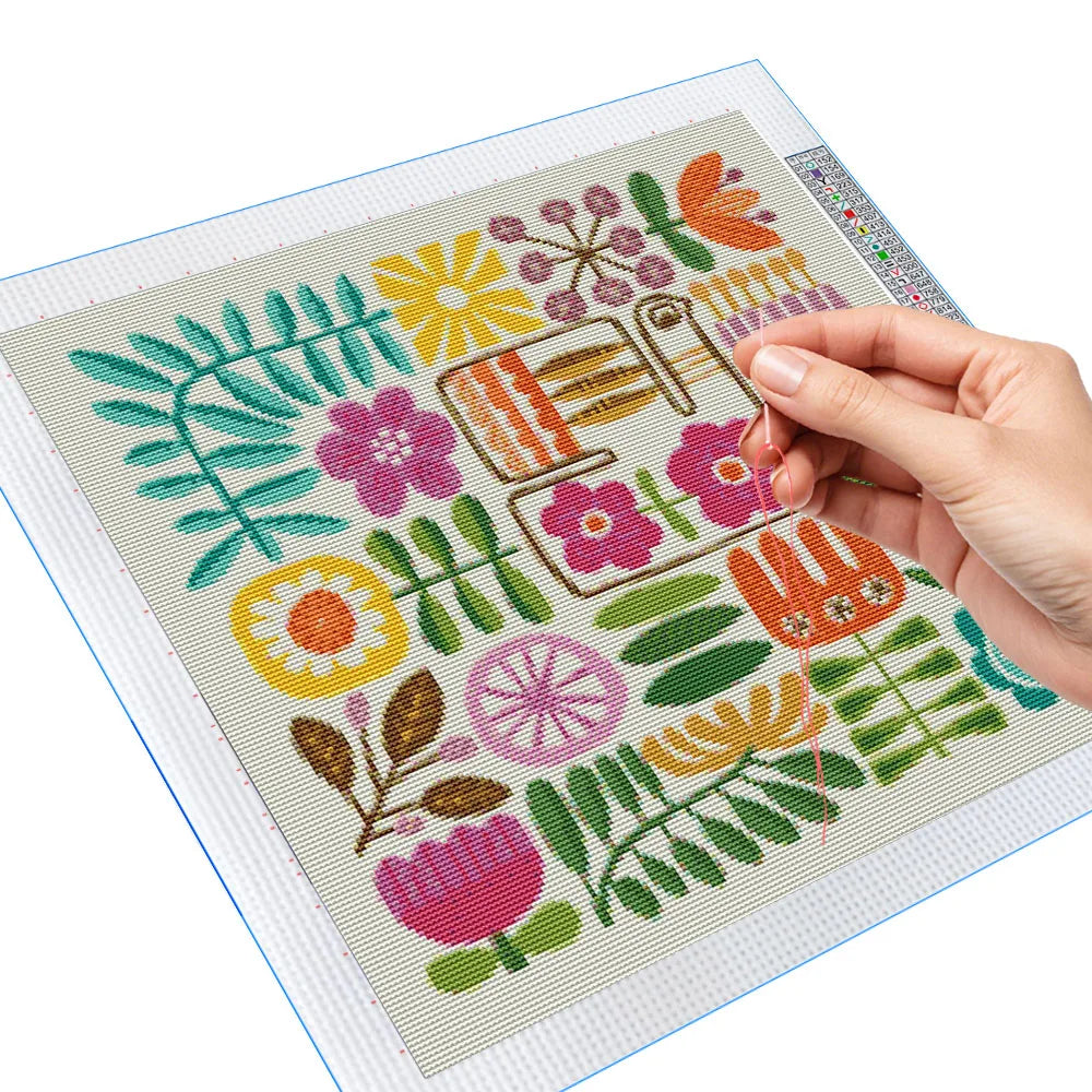 broderie moderne fleurs multicolores ruban aiguilles instructions 30x30cm 40x40cm 50x50cm