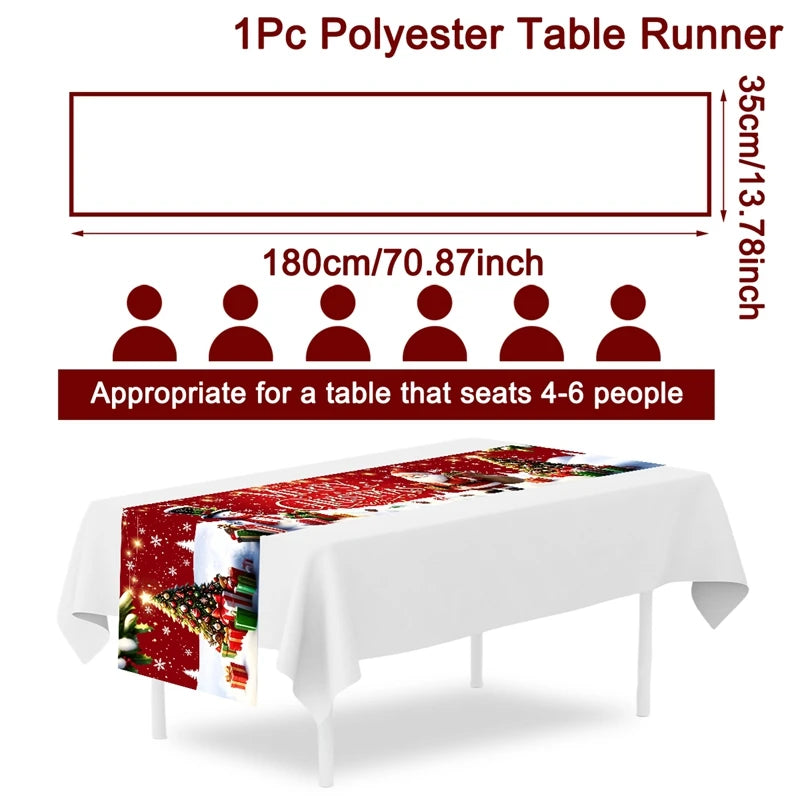 table noël polyester motifs noël père noël renne flocons or rouge blanc hiver traditionnelle