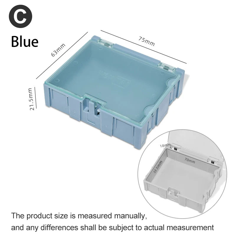 boîtes rangement électroniques vert rose bleu clips fermeture pratiques modernes