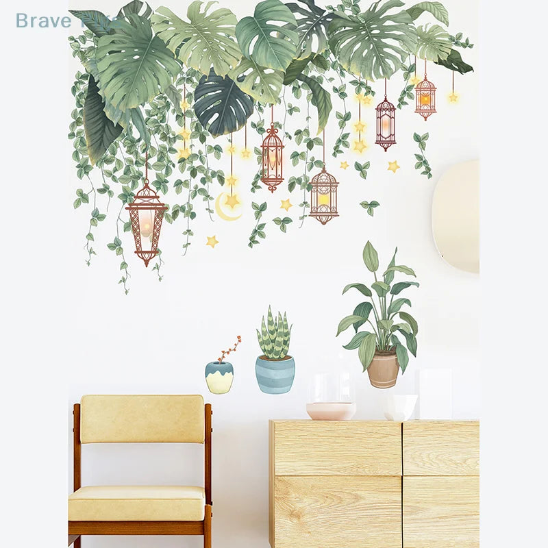 stickers muraux feuilles tropicales plantes decoratives adhésifs maison salon enfants naturels vert orange bleu