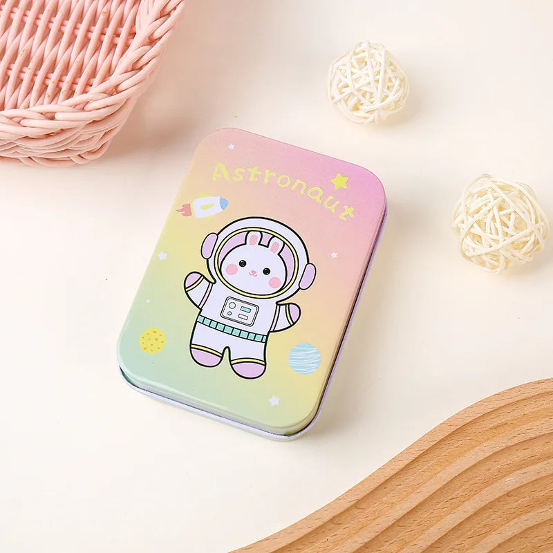 boîtes métalliques réutilisables dessins animés violet rose bleu vert clair pliage personnalisable bijoux pinces