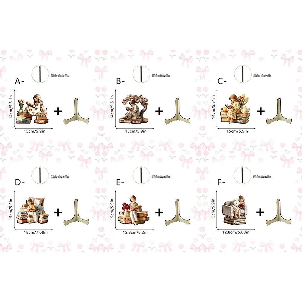figurines bois fille lecture supports livres fleurs vases tulipes lavande théière bougiesDecorationChampetreSpirituelle