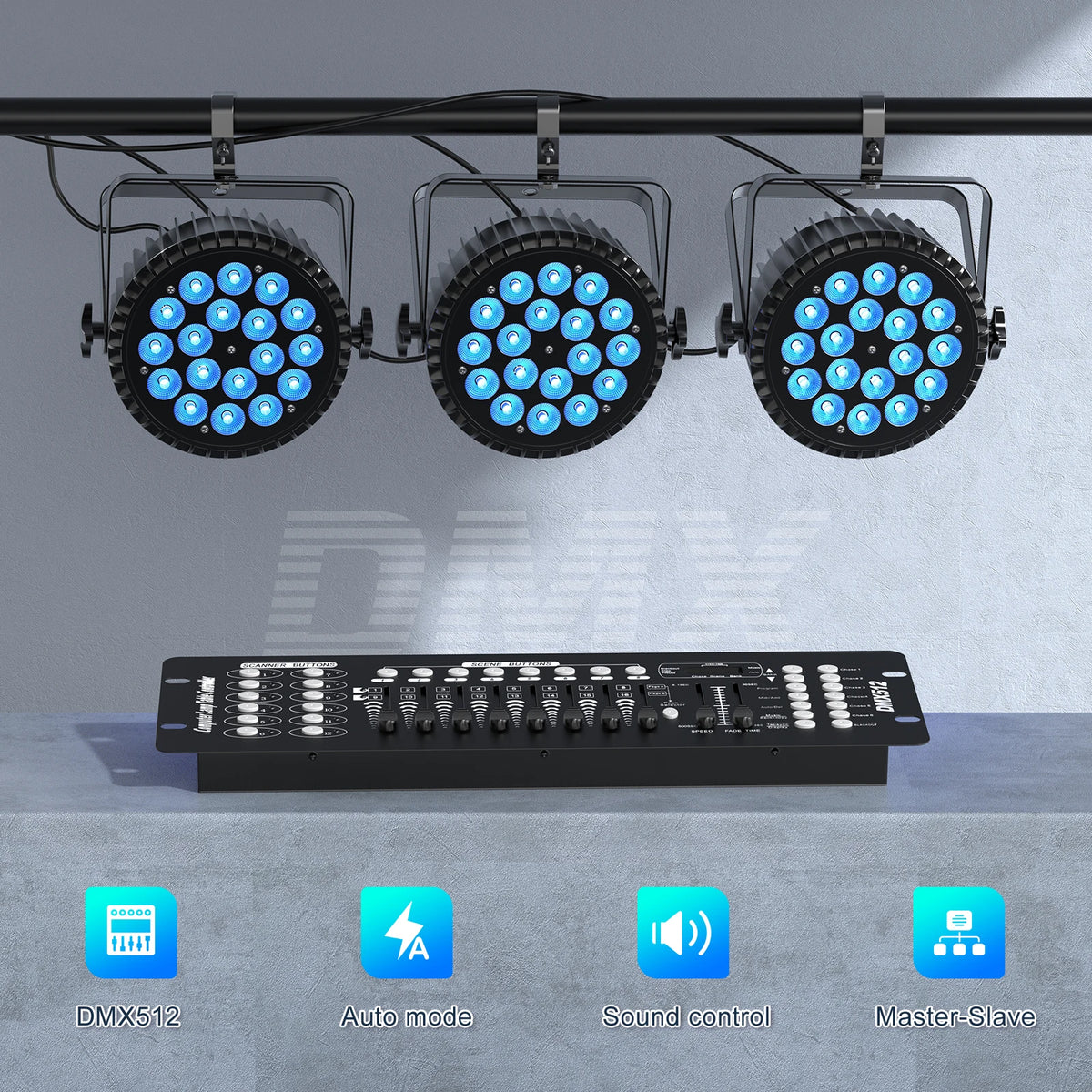 projecteur led noir dmx512 auto son maître esclave réglable disco professionnel