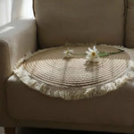 tapis boho rayures concentriques franges beige clair résistant rides anti bactéries utilisation salon chambre