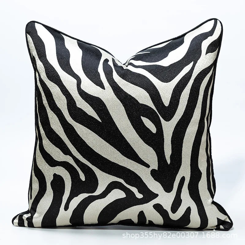 housse coussin jacquard motif zèbre moderne 100 polyester bleu marine noir marronclair blanc 60x60cm