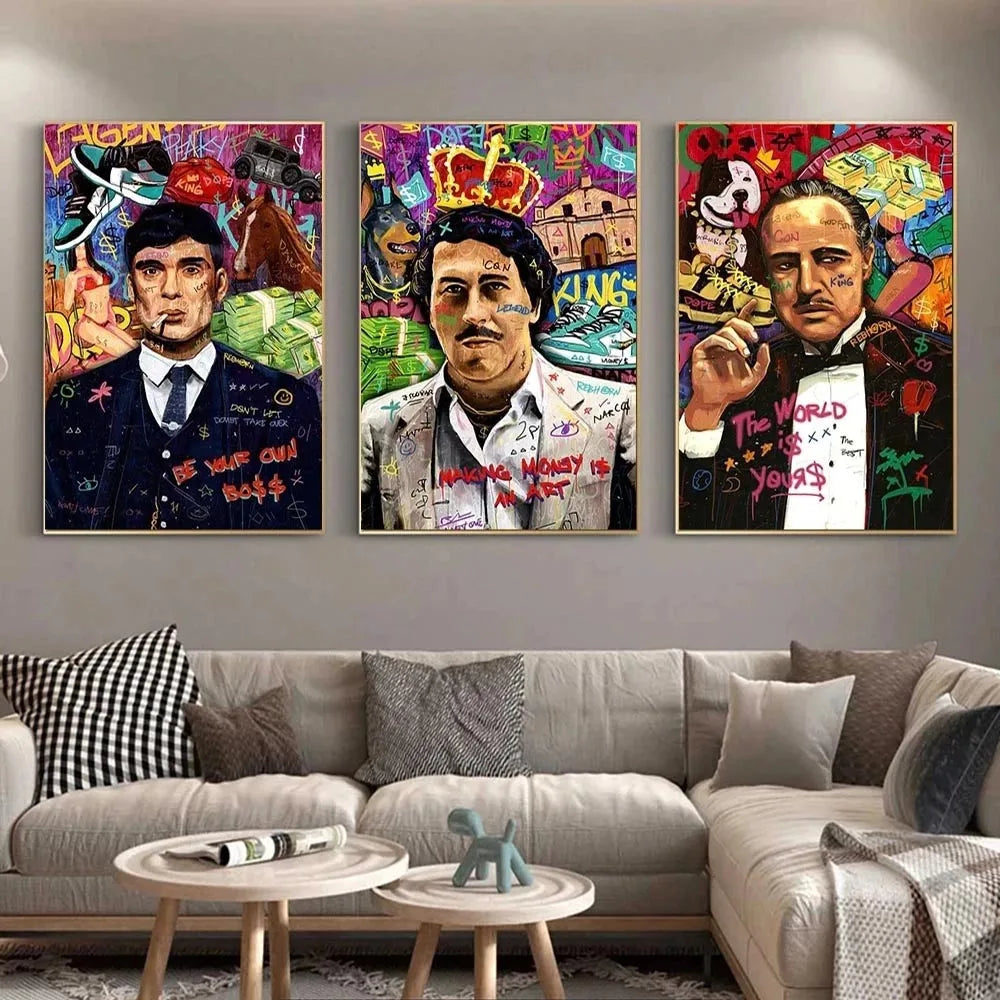 Tableau pop art graffiti multicolore personnages stylisés moderne impression toile décoration mur salon chambre