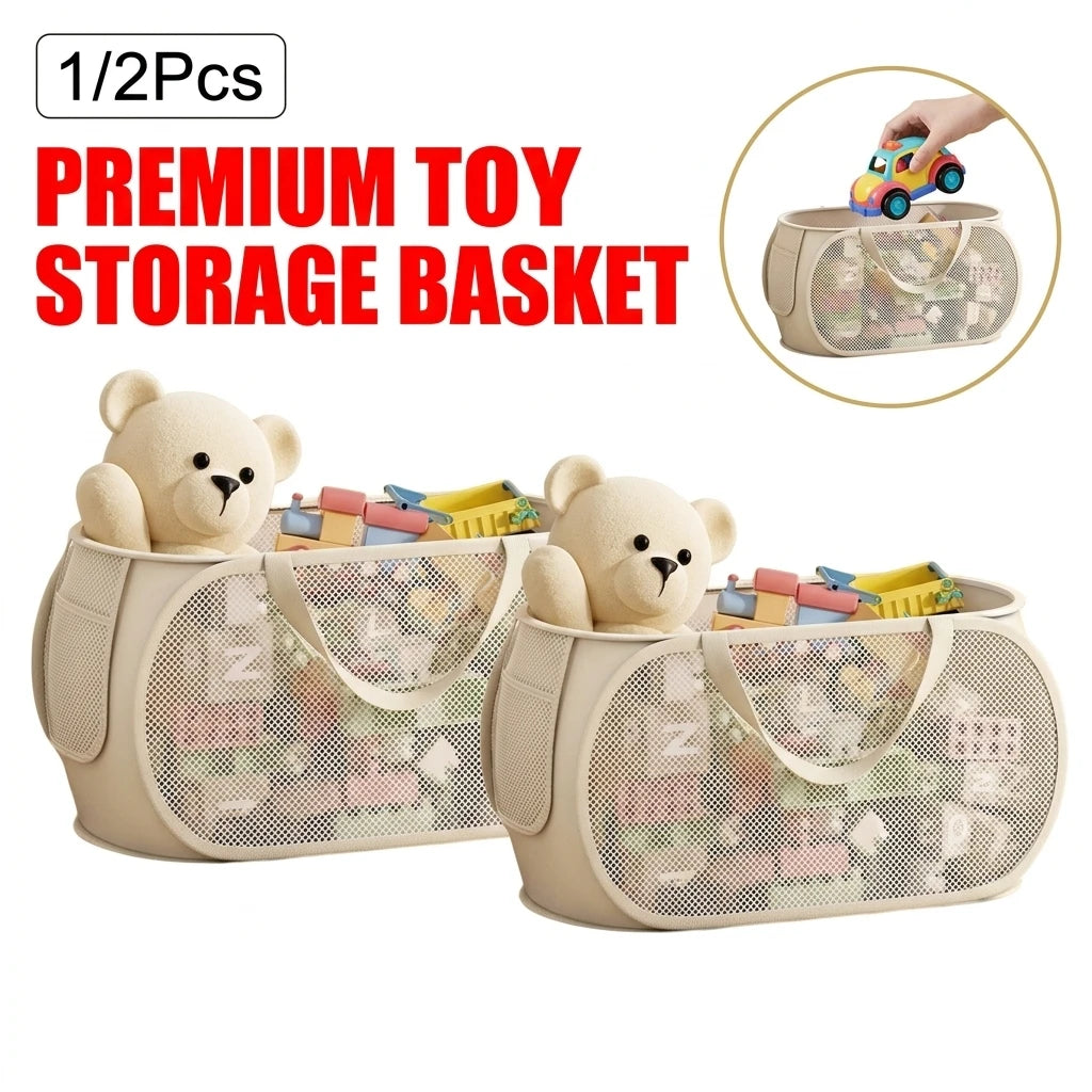 panier rangement jouets enfants imperméable maille fine ours peluche beige clair moderne poignées