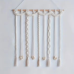 cadre mural macramé boho blanc motifs géométriques clips bois photos notes peigne