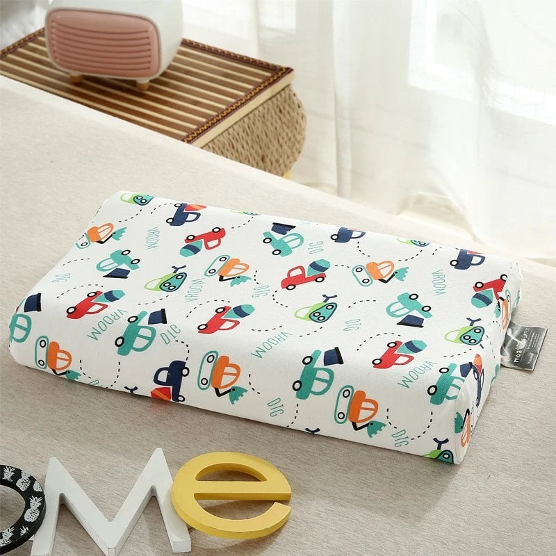 oreiller enfant latex coton motif voitures ours points anti apnée confortable quatre saisons