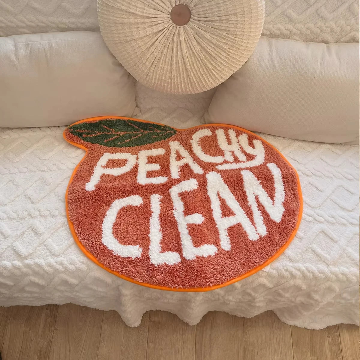 tapis peluche pêche fruit feuille orange moderne antidérapant polyester salle bain cuisine extérieur