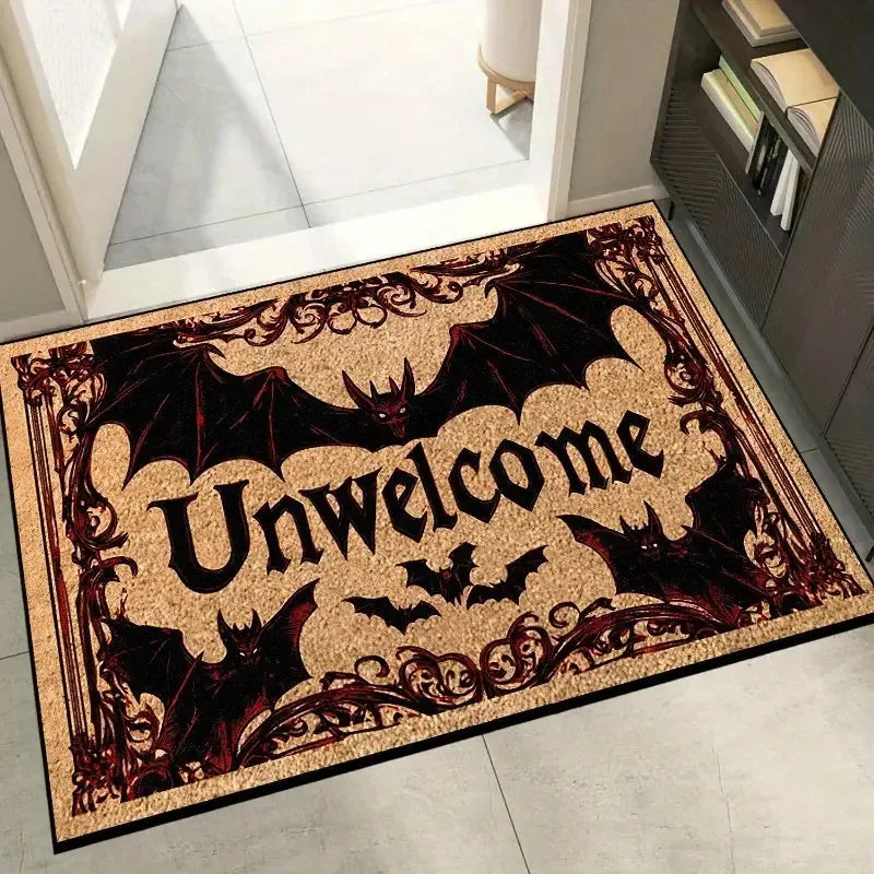 tapis d'entrée gothique chauve souris halloween vintage noir décoratif sol porte maison hantée antidérapant