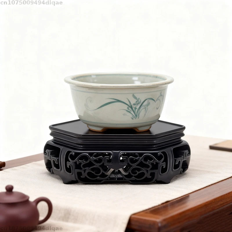 Support plantes bois gravé vase floral plante décorative figurine traditionnelle classique