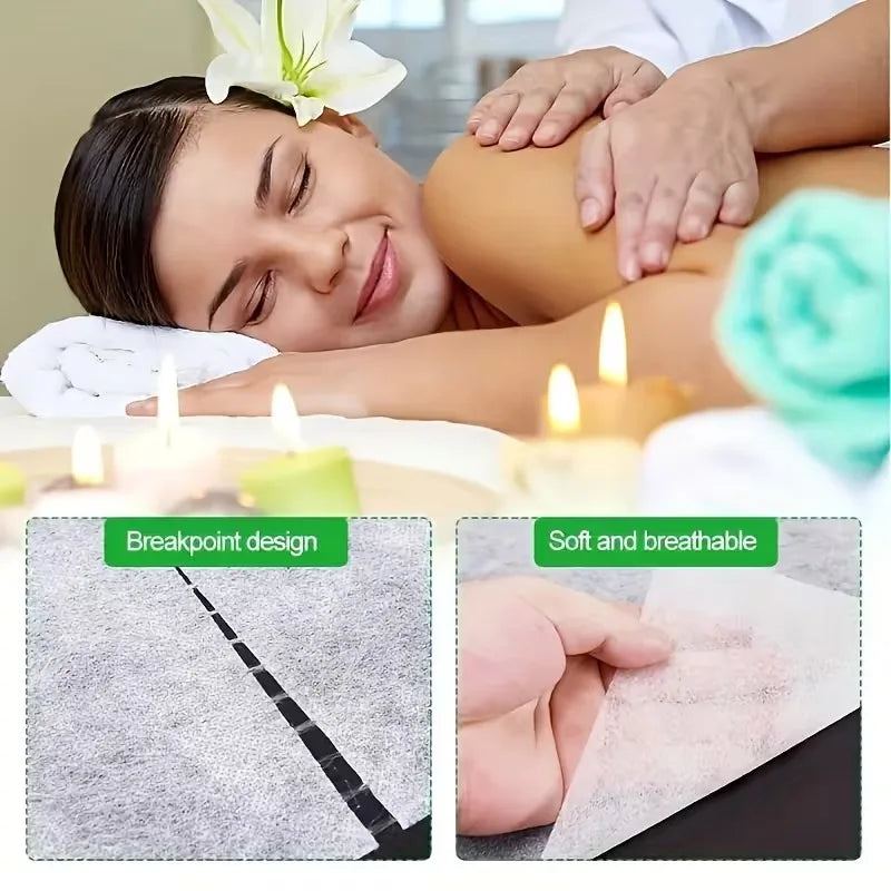 serviettes massage jetables blanches non tissées taille 53x70cm pack 50 rouleau moderne