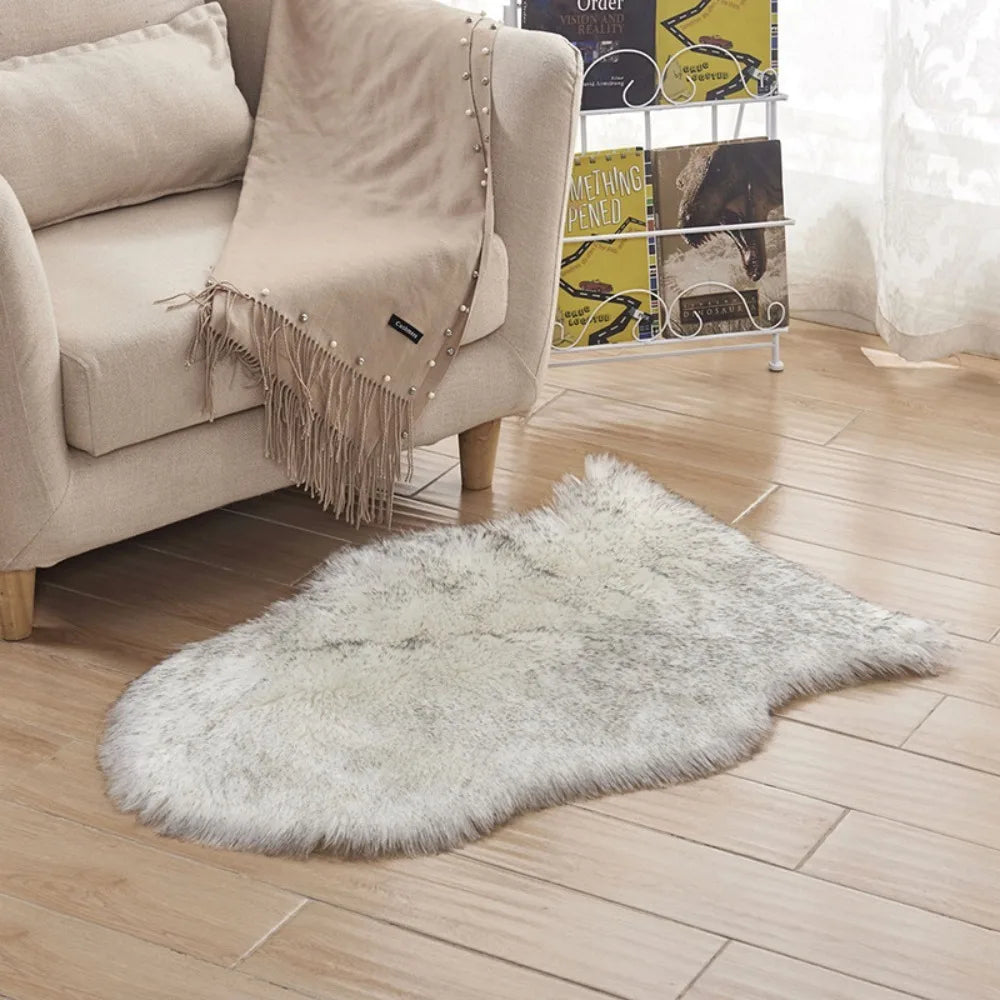 tapis blanc fourrure synthétique moderne polyester lavable vinyle sans BPA chambre maison