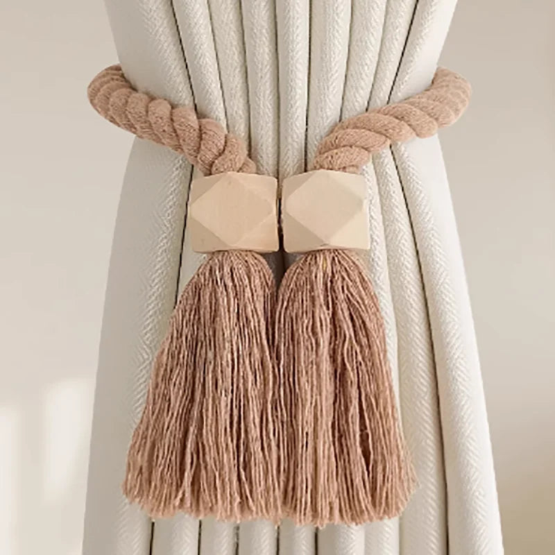 boucles rideau bois franges beige moderne bohème décoratives salle bain chambre