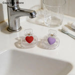 stylos kawaii pinces cheveux forme coeur accessoires girly mignon transparentes rose violet bleu blanc