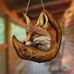 décoration murale renard bois marron orange rustique artistique chambre salon 23cm 25cm suspension cordon