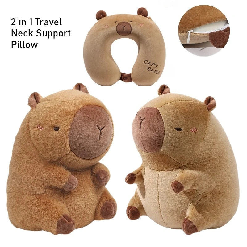 coussin support cou capybara peluche marron clair doux moelleux mignon voyage literie