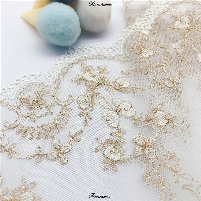 tissu dentelle fleurs feuilles blanc doré élégant classique polyester translucide haut qualité