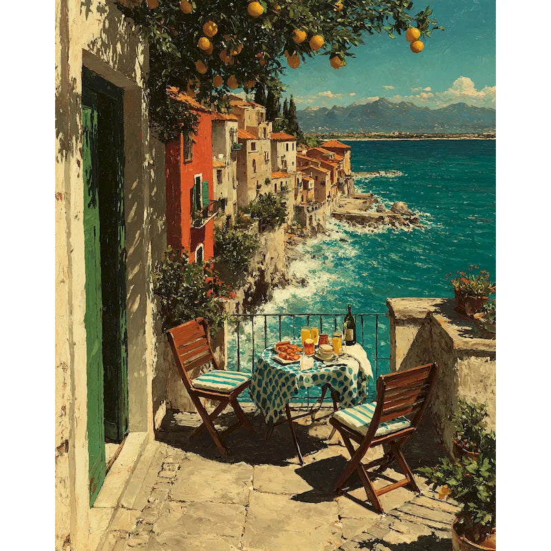 peinture numérique adulte paysage village côtes toile moderne kit géométrique guide couleurs