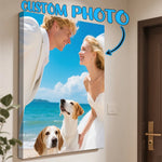toile personnalisée photo couple plage moderne cadre bois toiles mariage paysages minimalistes