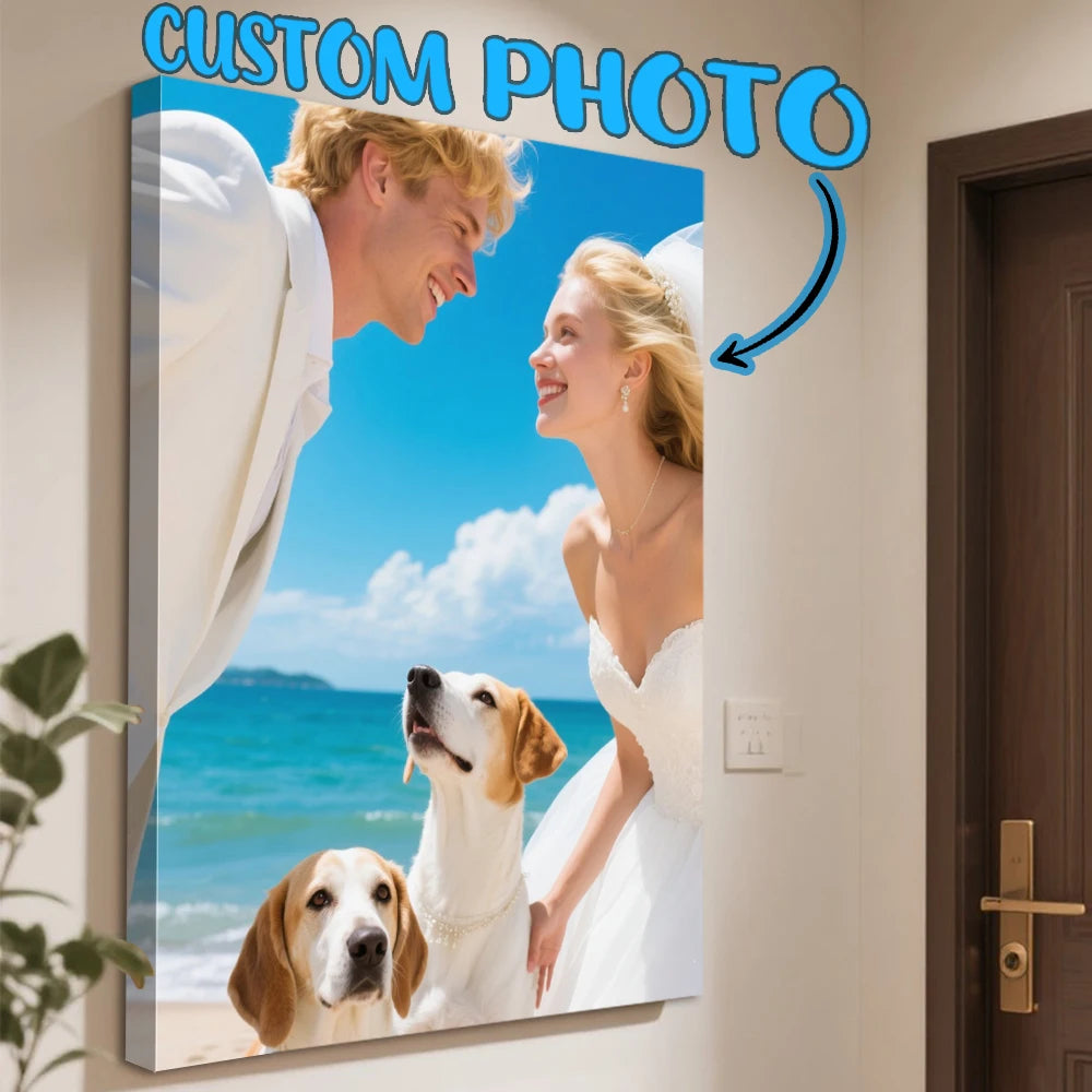 toile personnalisée photo couple plage moderne cadre bois toiles mariage paysages minimalistes