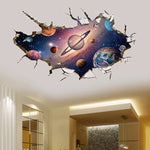 sticker mural 3d multicolore planètes étoiles ciel nocturne nuages effet trompe l’oeil chambre moderne