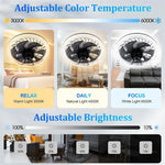 ventilateur lumière led blanc noir transparent moderne télécommande echangement couleur continu chambre couchette