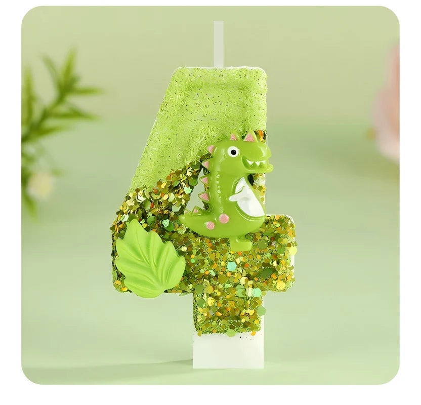 bougies chiffres glitter anniversaire dinosaure créatives opaques clips vert clair thèmes animaux
