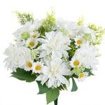 bouquet fleurs artificielles rose clair blanc orange violet dahlia marguerites feuilles vertes réaliste décoration