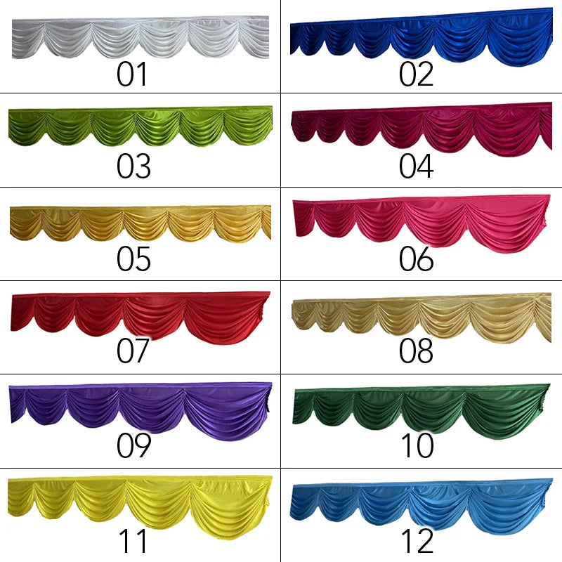 rideau tête cheminée violet jaune vert bleu blanc satin plissé classique anniversaire fête nouvel