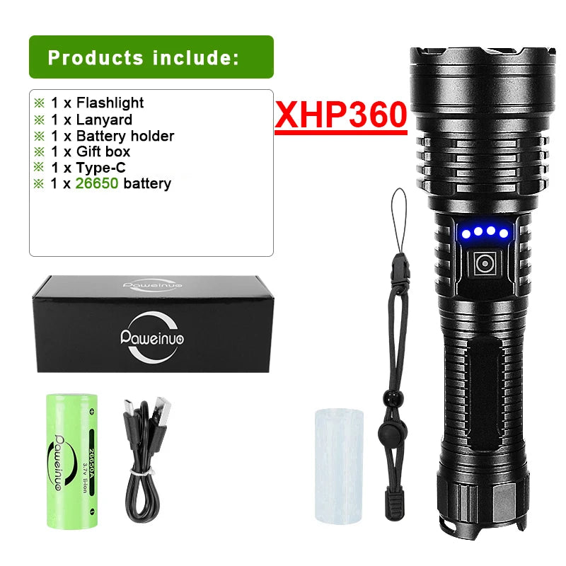 torche rechargeable led puissante étanche 5modes résistante choc moderne noire