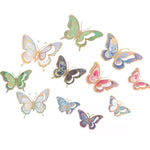 papillons décoratifs transparents effet holographique adhésifs 3d élégants rose vert bleu doré pack 12