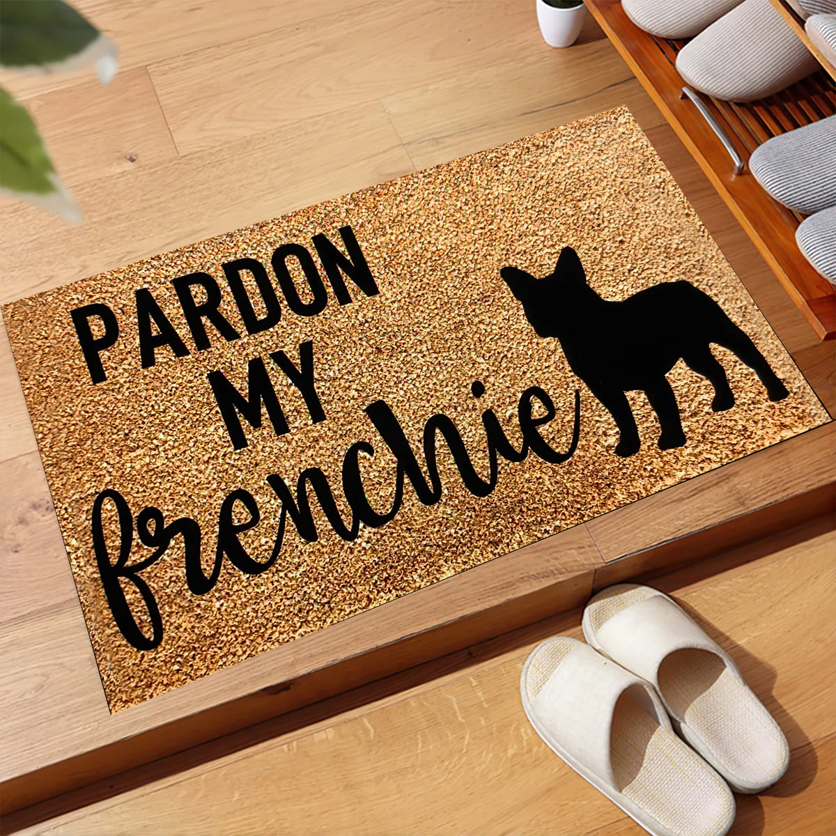 tapis d'entrée marron clair antidérapant sol extérieur moderne motif chien
