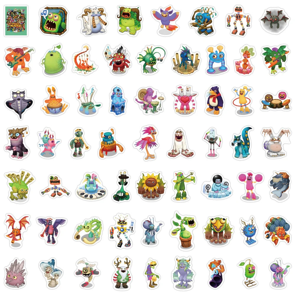 stickers multicolores dessins animés monstres robots animaux pack diy adhésifs mignons musique enfants cartoonaux
