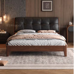 lit moderne marron noir simili cuir tissu blanc beige oreiller couvre lit tapis queen