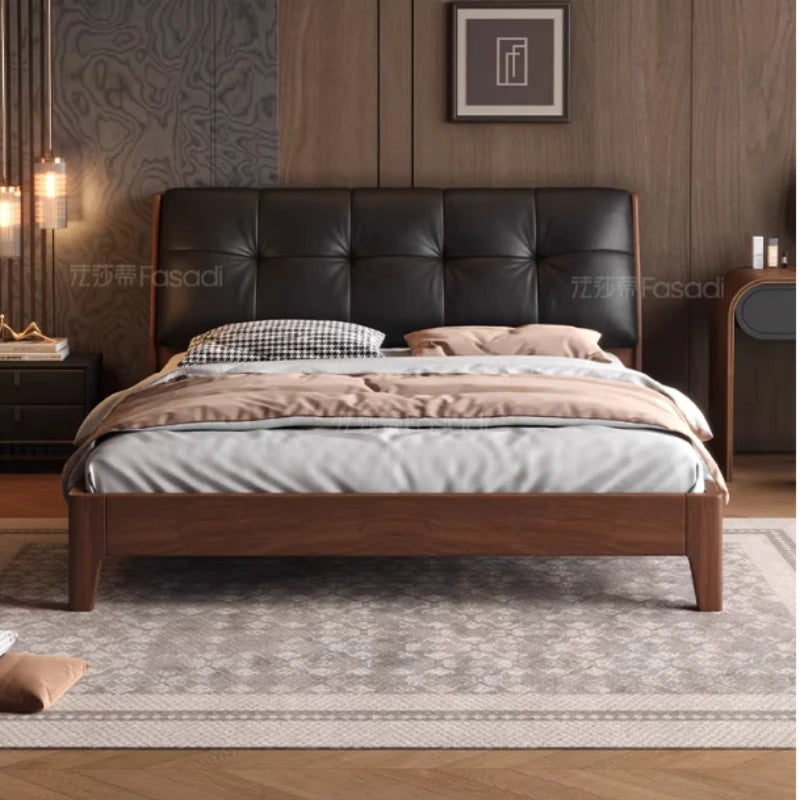 lit moderne marron noir simili cuir tissu blanc beige oreiller couvre lit tapis queen