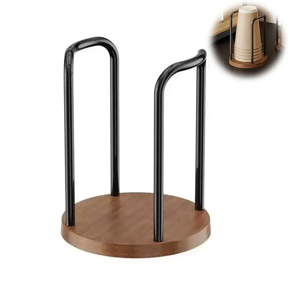 support tasses jetables marron clair noir imprimé coffee logo texture bois moderne poignées métalliques