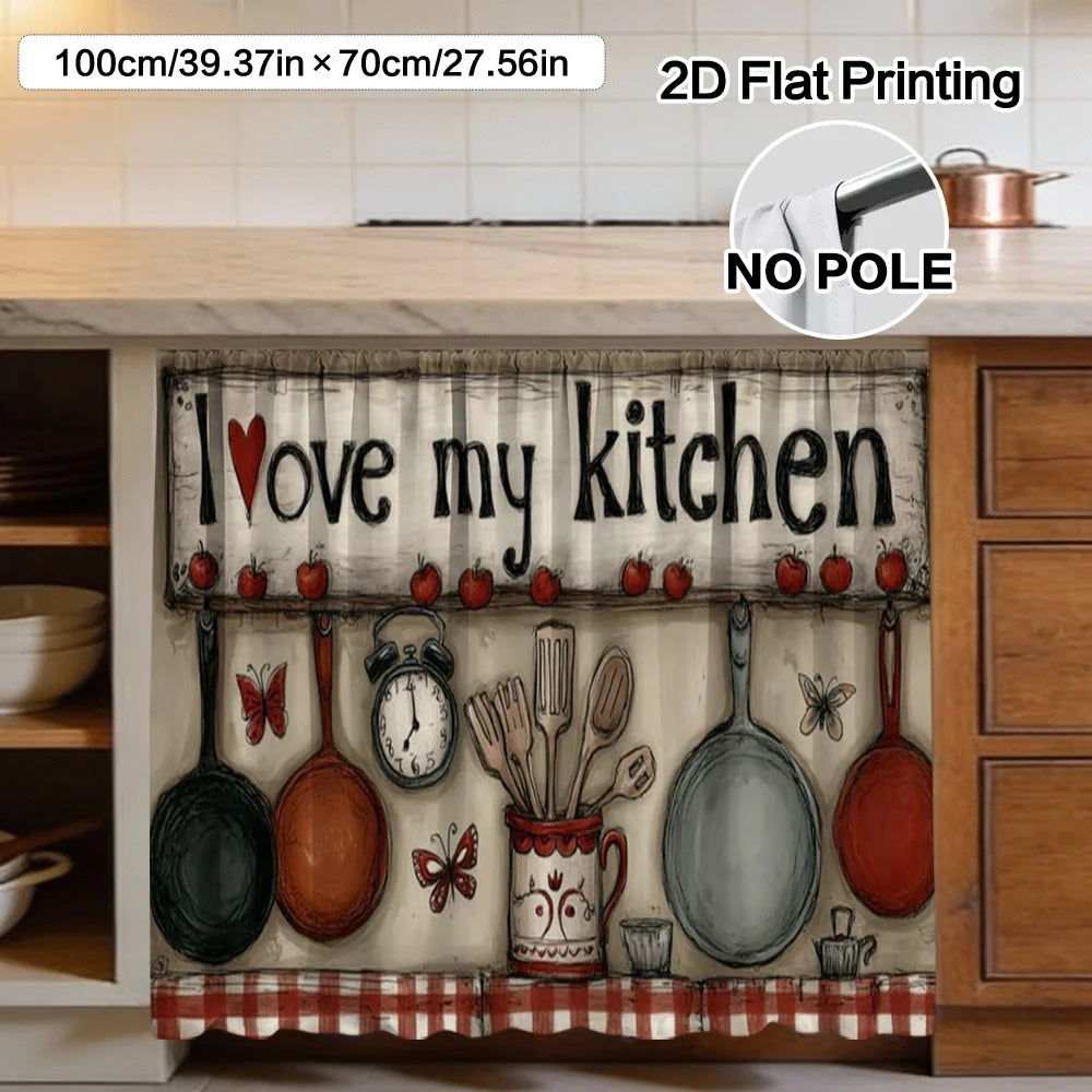panneau décoratif vintage mur ustensiles cuisine pommes horloge papillons texte beige rouge noir blanc