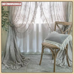 rideau gris semi transparent brodé fleurs classique fenêtre française polyester