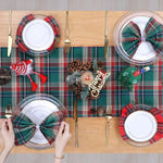 table cheminement carreaux écossais vert rouge blanc hiver noël classique polyester coton