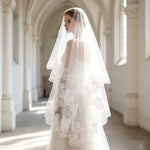 voile mariée blanc dentelle florale classique opacité simple couche cérémonie mariage