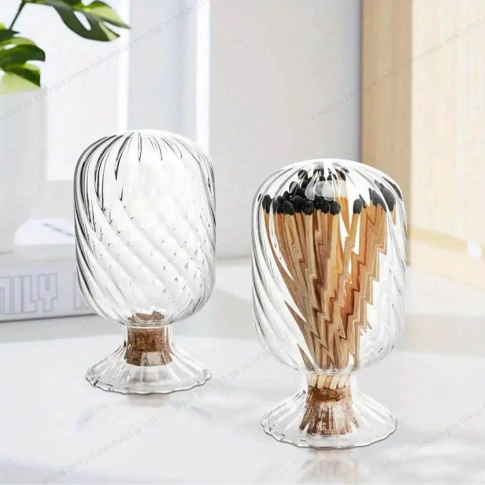 porte allumettes verre spiralé transparent décoration vintage salle bain cheminée texturé naturel bouchon liège