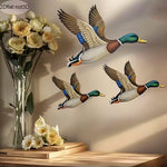 décoration murale canards vol bois métal naturel adhésif inclusion trois pièces réaliste vert marron