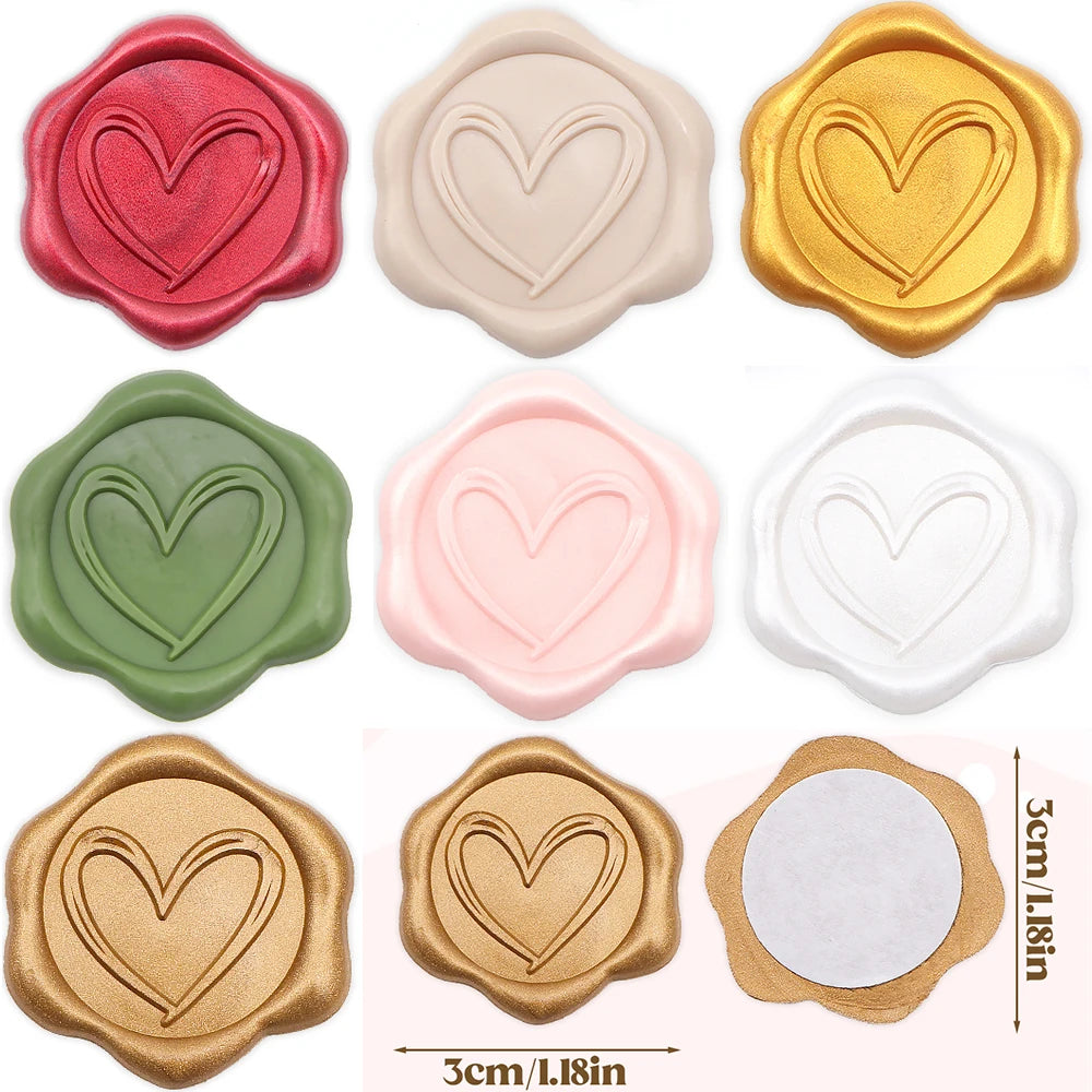 timbres cire coeurs classiques adhésifs rouge beige doré vert rose blanc
